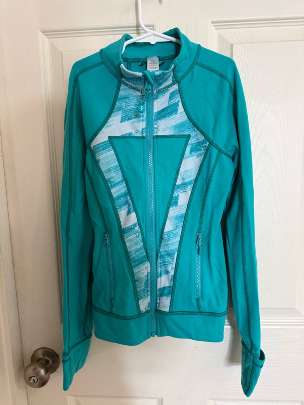 Ivivva Teal Full-Zip Performance Jacket with Patterned Panel